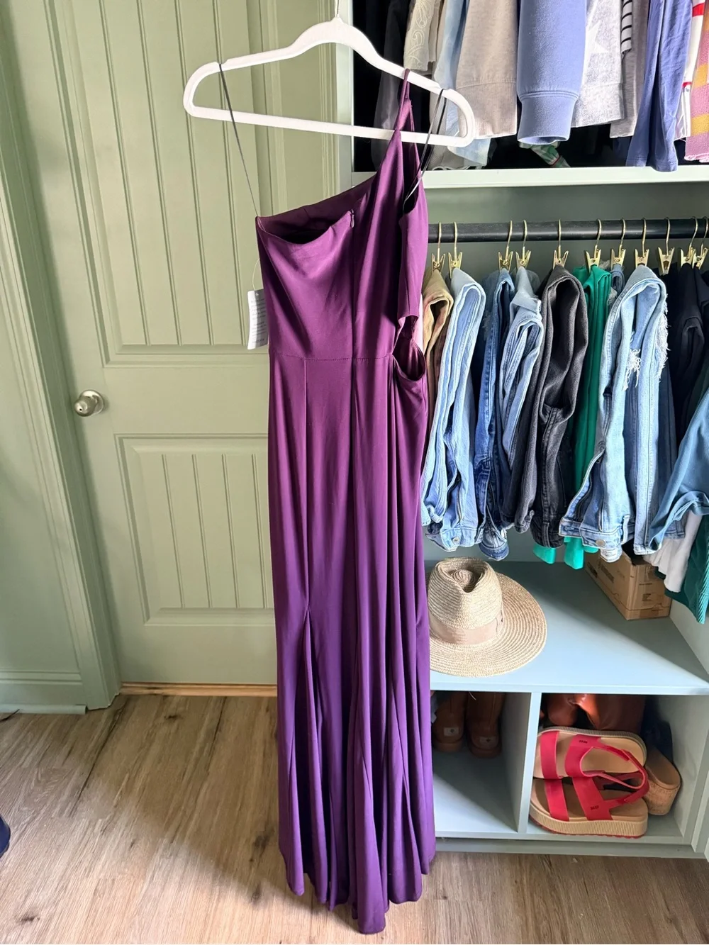 Juniors Julip Elegant One-Shoulder Purple Maxi Dress with side cutout